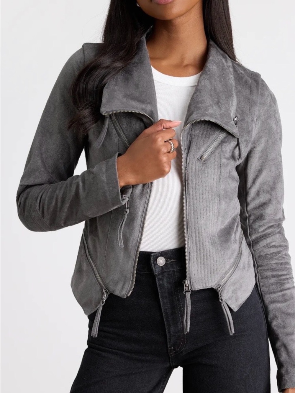 Lulu's Gray Suede Moto Jacket